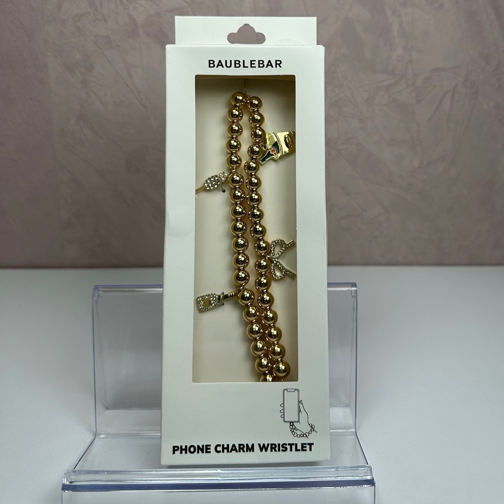 BaubleBar Gold Colored Beaded Phone Charm Wristlet - Picture 2 of 14